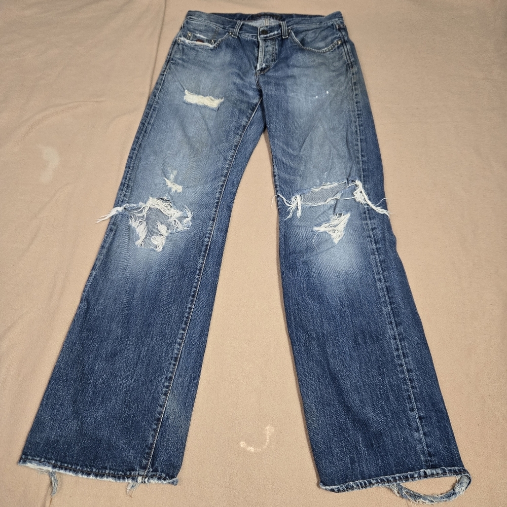 energie jeans mens Baggy Jeans Size 32 Blue Denim Rippe Ditressed Loose Y2K